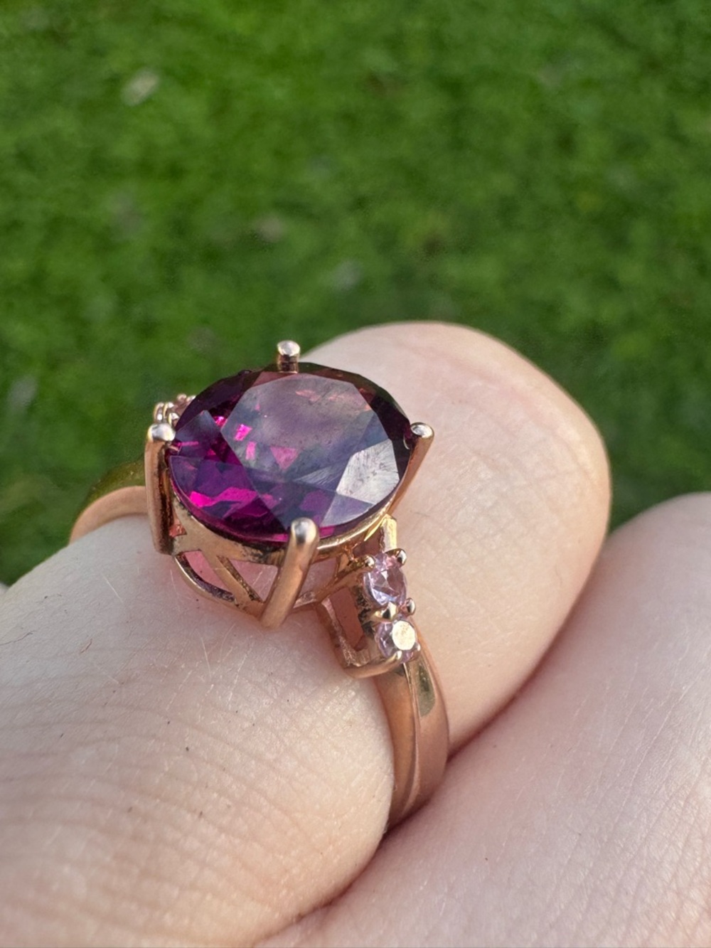 Solid 10k rose gold 2.60Ctw genuine grape garnet/pink sapphire - Picture 4 of 12